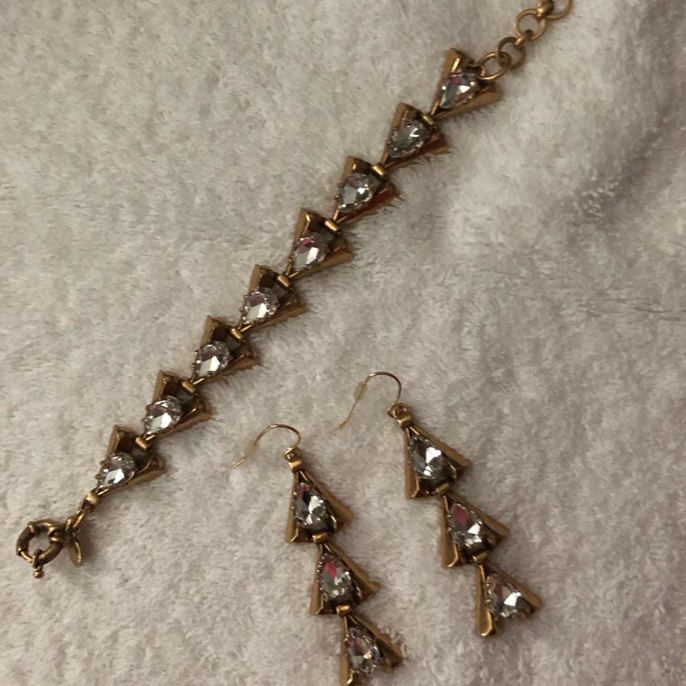 J. Crew NWOT Rhinestone goldtone bracelet and earrings set